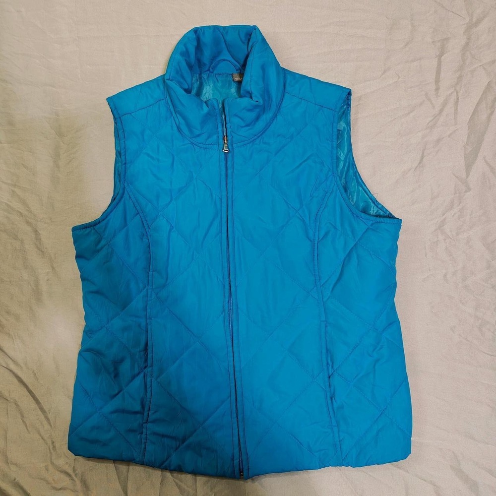 Blue Quilted Puffer Vest Womens Medium Full Zip Sleeveless Jacket RN 93677